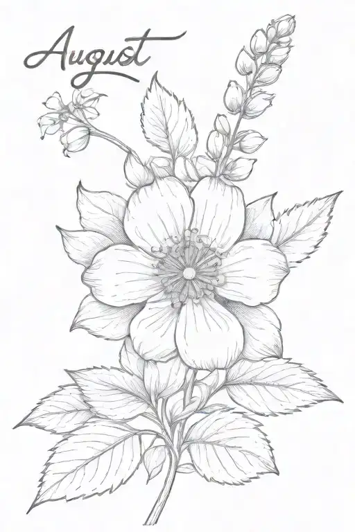 August Birth Flower With Name In Cursive Sterm
