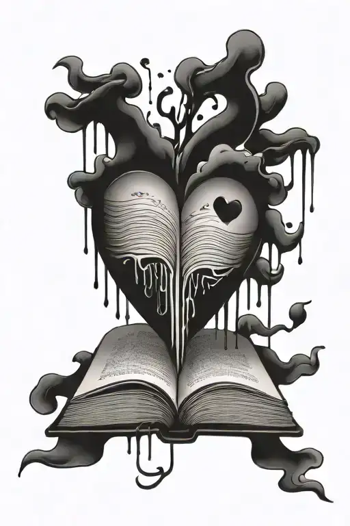 A Tattoo Of A Book Shaped As A Heart With The Letter Forming A Heart Dripping Ink