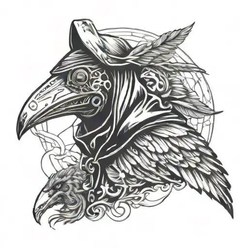 Plague Doctor With A Raven And Wolf