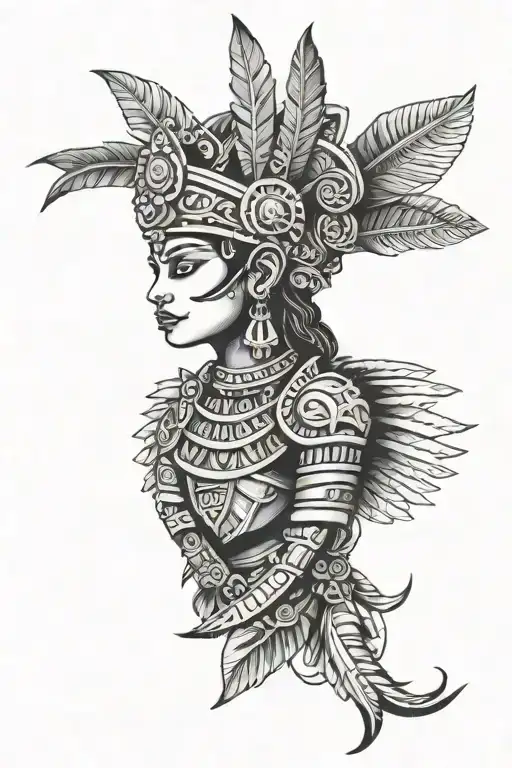 Mayan Queen Tattoo With Realistic Symbol Incorporated
