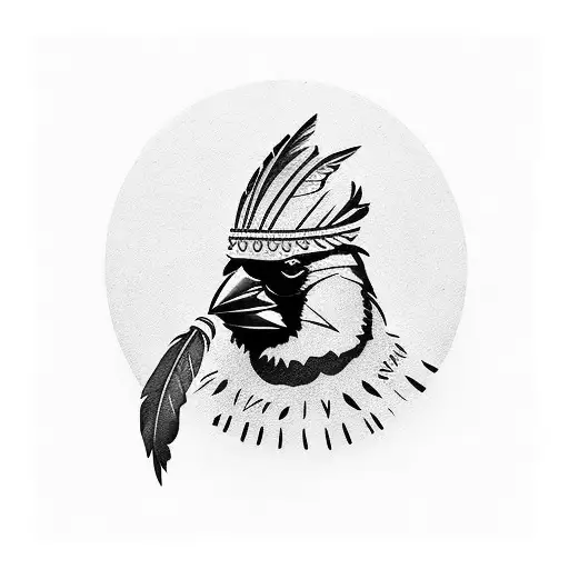 Cardinal Bird With Chieftain Headdress
