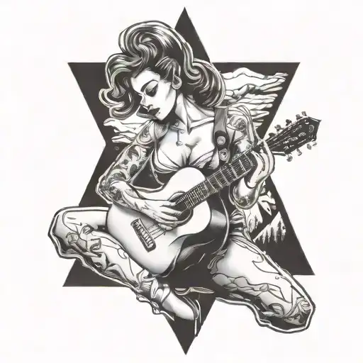 A Sexy Pin-up Girl Playing A Guitar On A Mountain Peak