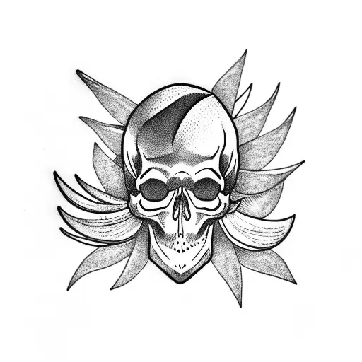 Skull With Bird Of Paradise Flower