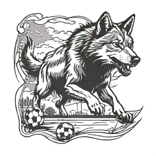 A Soccer Field With A Wolf Silhouette Running Across It