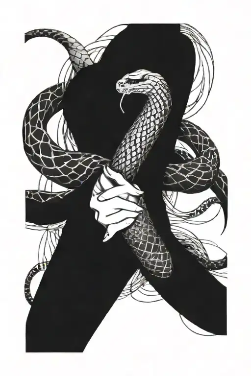 Black Line Around Wrist With Snake Wrapping Around Outer Forearm