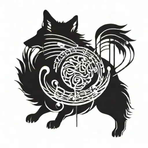Abstract Representation Of Music Notes Intertwined With Wolf Silhouettes