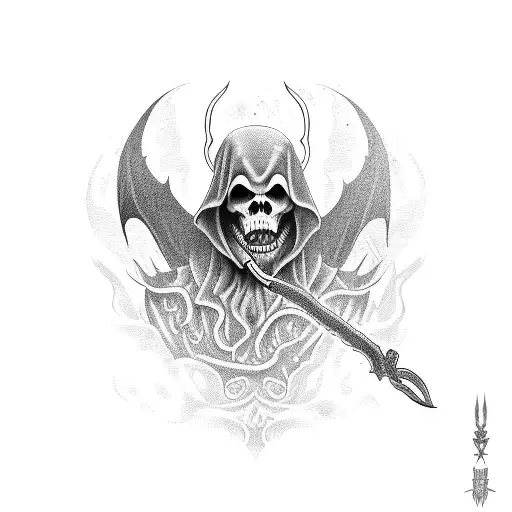 Grim Reaper And Crow With A Dragon Face