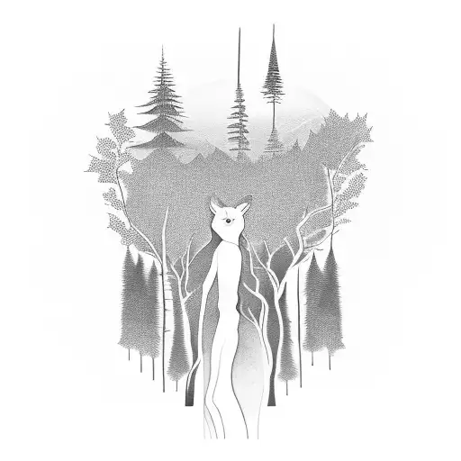 Lonely Silhouette In A Surreal Forest