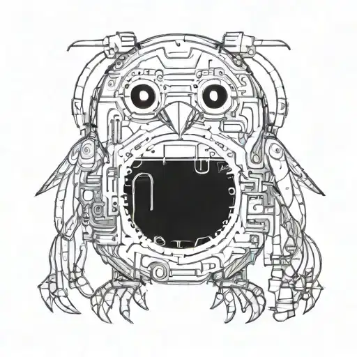 A Futuristic Robotic Penguin With Glowing Circuits And Wires