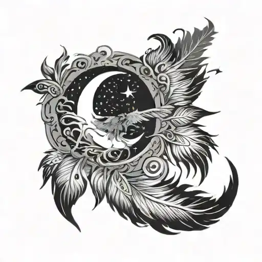 A Moon With A Star For Stomach Coming Out Of Feathers