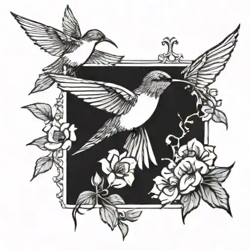 Hummingbird And Cardinal Flying Together