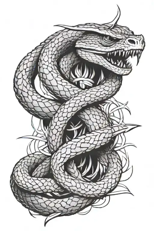 A Fierce Snake Wrapped Around A Swords