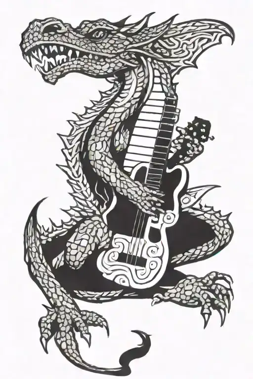 A Dragon Playing A Guitar In A Pixel Art Style