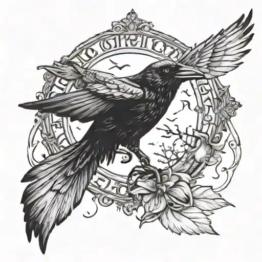 A Murder Of Crows With One Towards The Camera In A Fish Eye Lense Style