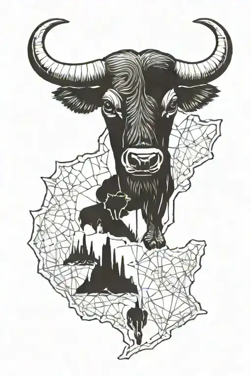 Zimbabwe Country Outline Featuring Cape Buffalo Skull
