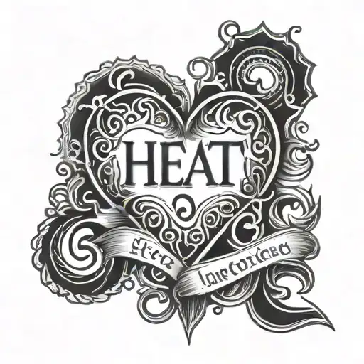 Black Drawing Heart With The Word Heat Incorporated In The Design