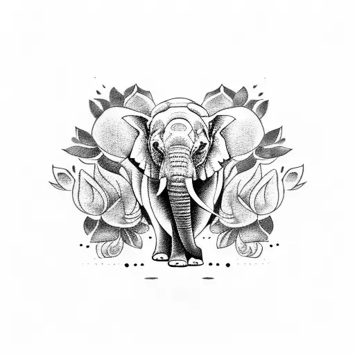 Asian Elephant With Lotus