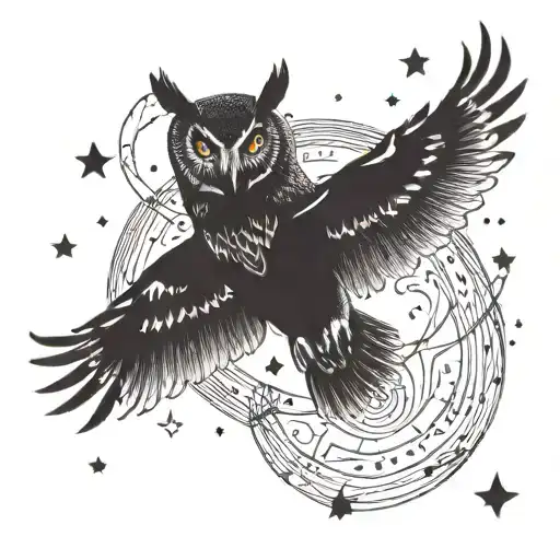 An Owl Soaring Through A Galaxy Filled With Infinite Stars