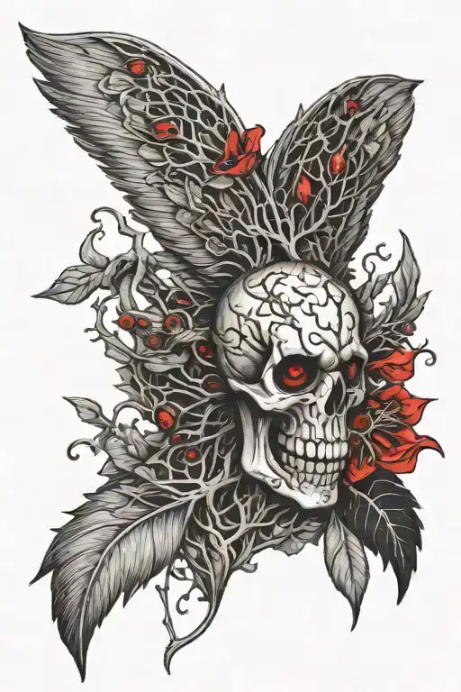 Poison Tree With Lots Of Veins Surrounded With Red Vamp Wings And Eyes