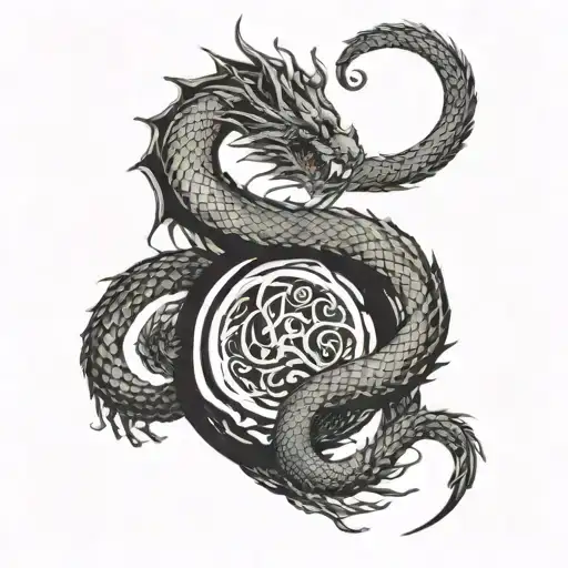 A Dragon And Snake Intertwined In A Yin-yang Symbol