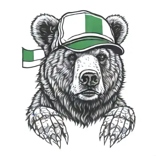 Bear Wearing A Paddy Cap With An Irish And Russian Flags In The Background