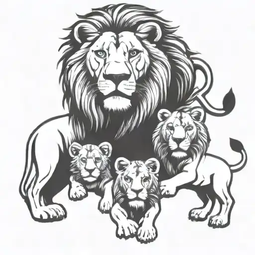 Lions With Two Children