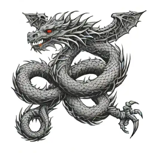 Dragon Wrapped Around A Spine Tattoo Design
