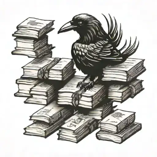 A Crow Flying Through A Labyrinth Made Of Books Floating