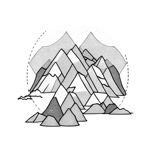 Black And White Geometric Mountain Image A Circle