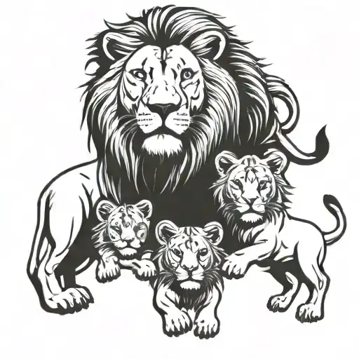 Lions With Two Children