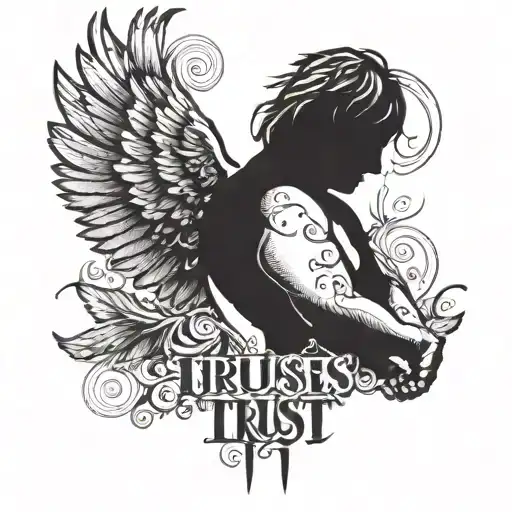 Topless Male With Wings And Slogan 'Trust Yourself'