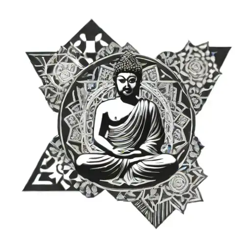 Buddha Surrounded By Intricate Geometric Patterns