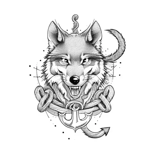 Create A Vertical Sleeve Using Old School Line Work Of A Rat And Wolf Intertwined Around A Anchor