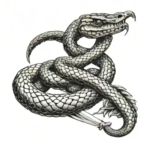 A Fierce Snake Wrapped Around A Pair Of Crossed Swords