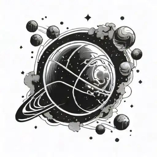 A Basketball Morphing Into A Galaxy With Stars And Planets