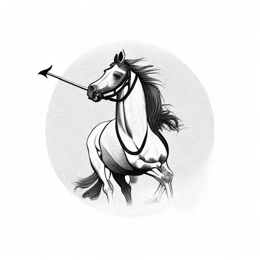 A Horse Neighing With A Man Holding A Spear On Top