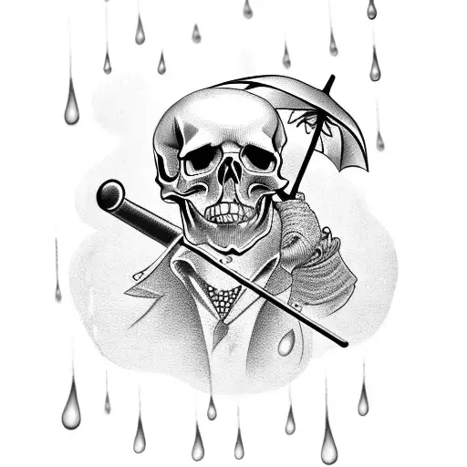 A Skull Holding An Umbrella With Rain Drops