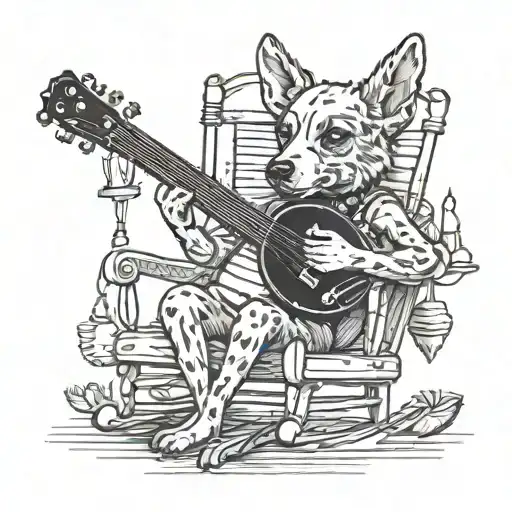 Dog Playing Banjo In Rocking Chair Drinking A Martini
