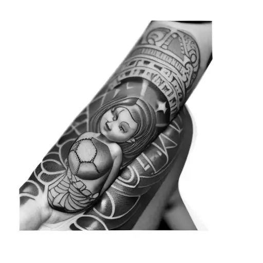 A Tattoo Of An Angel Holding A Globe