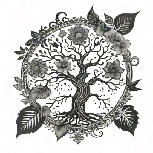 Tree Of Life Merging With A Celestial Mandala And Botanical Elements