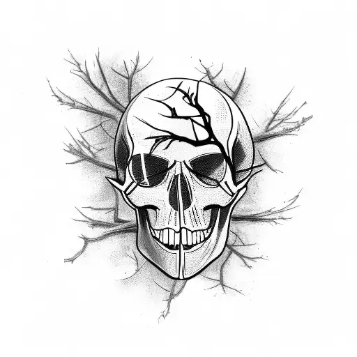 Tree Branches Skull With Motobike