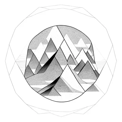 Black And White Geometric Mountain Image A Circle Triangles To Represent Mountains