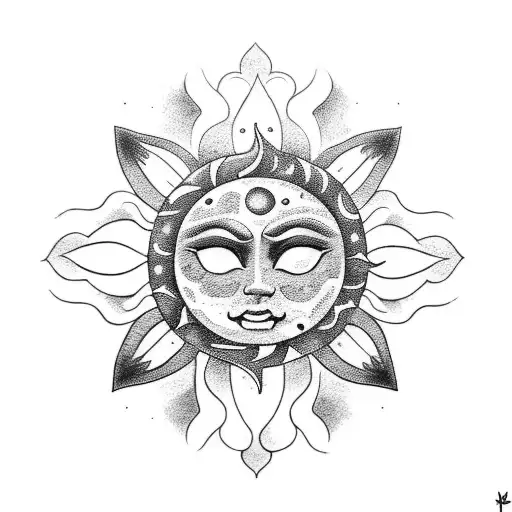 Sun And Moon With Flowers