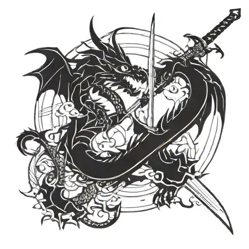 A Minimalist Design Of A Dragon Wrapped Around A Katana Sword