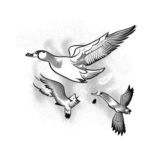 A Flock Of Ducks Flying Over A Stunning Waterfall