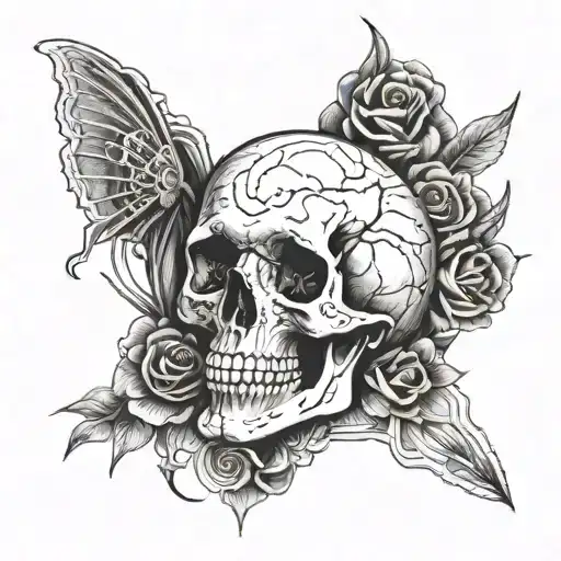 A Death-themed Tattoo Featuring A Skull Surrounded By Deceptive Illusions