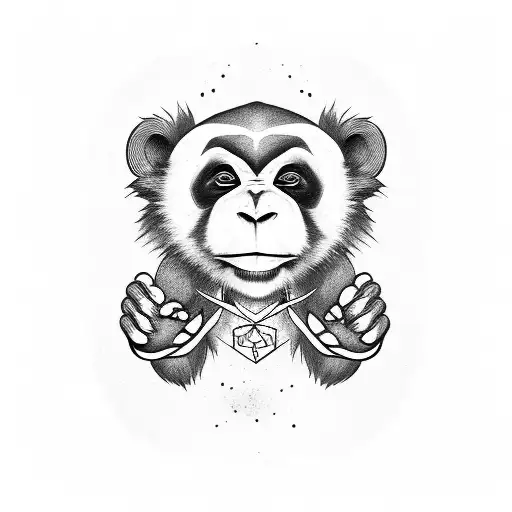 Monkey Holding Hands With A Panda