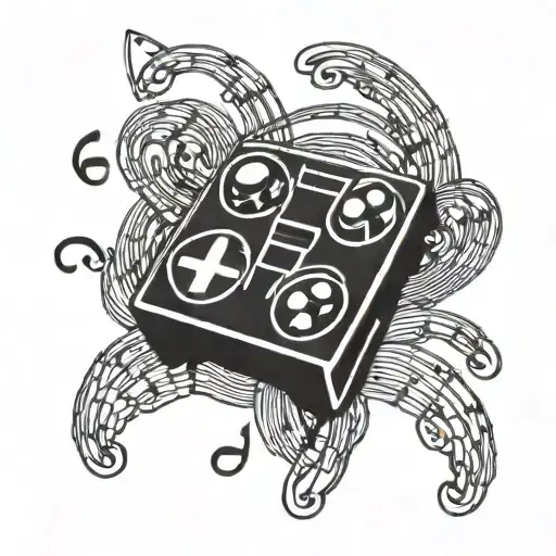 A Blackwork Tattoo Of A Music Note Intertwined With A Gaming Controller