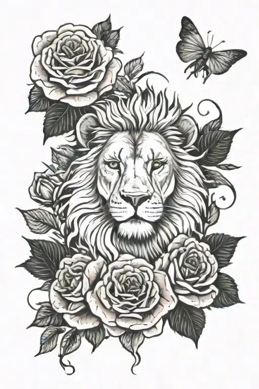 Lion And Roses With Sparrows