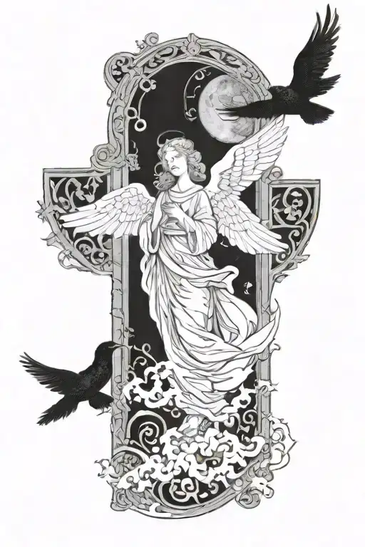 Heavens Gate With An Angel And A Dove